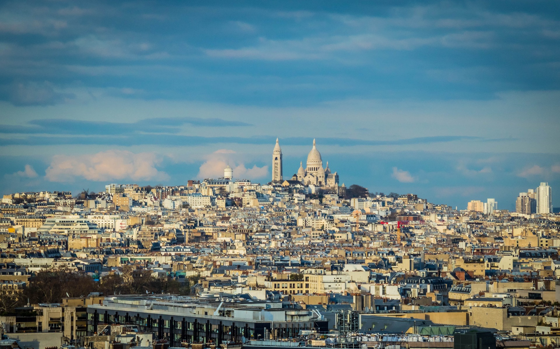 Sacré-Coeur Basilica at Montmartre seen on the Paris skyline