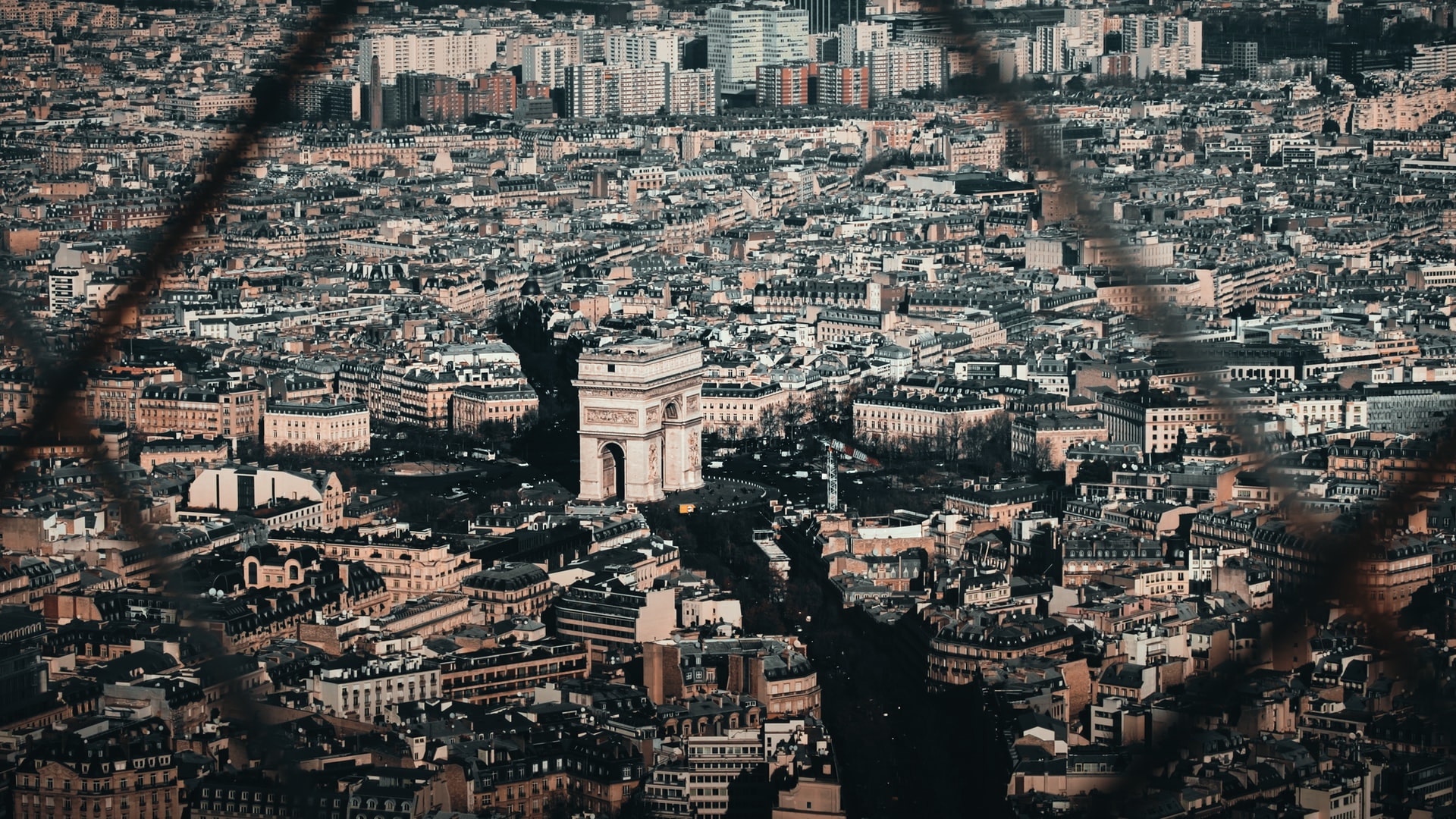 The Arc de Triomphe seen from the Eiffel Tower