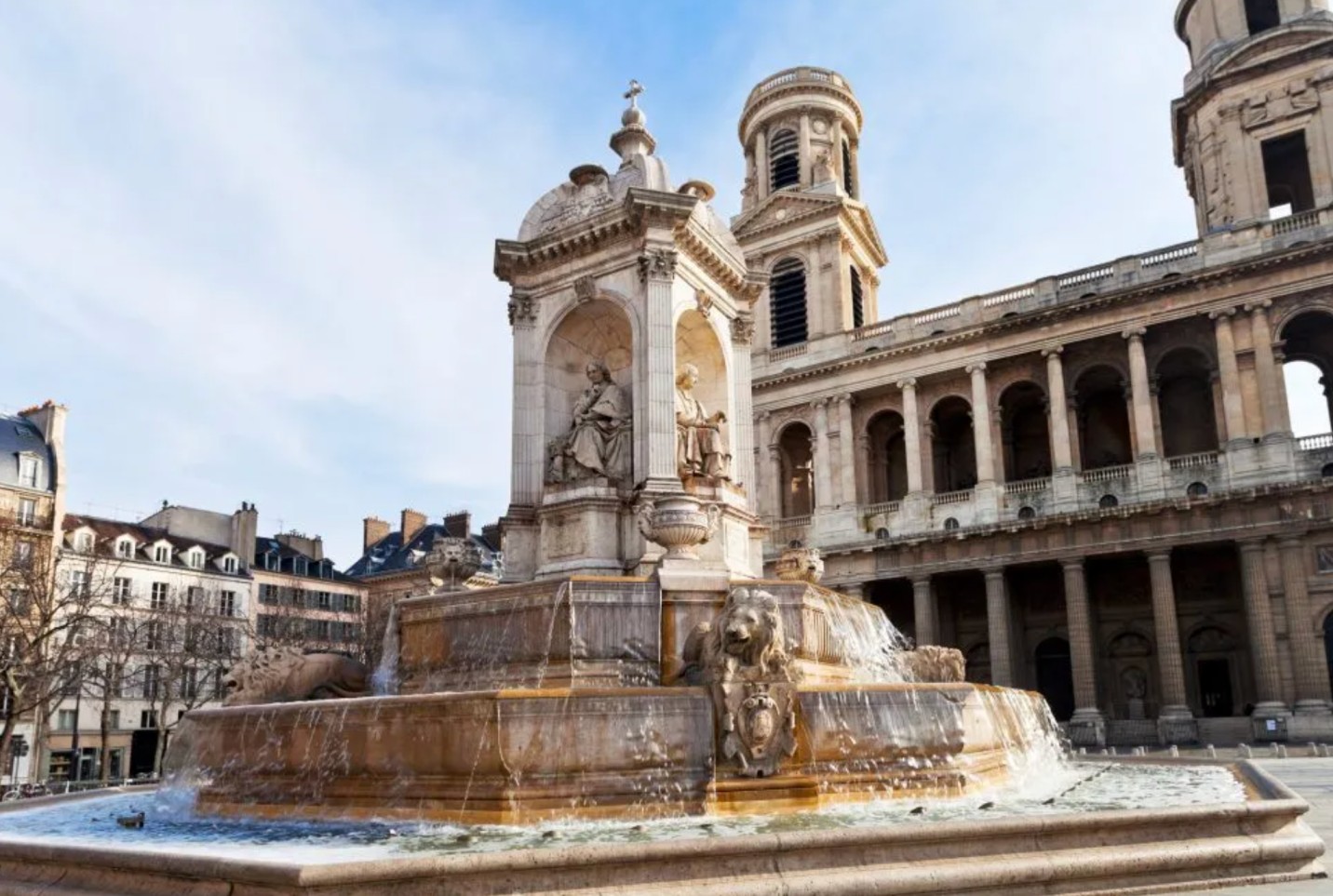 The Church of Saint-Sulpice in Paris with fountain