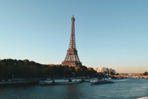 View of Eiffel Tower and River Seine during sunset