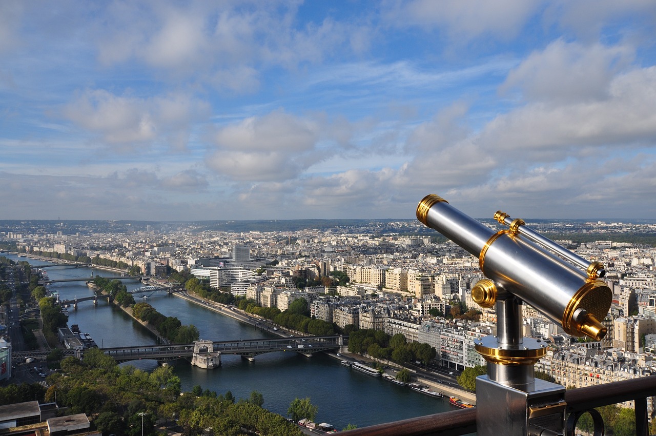 View of Paris with telescope viewer in the daytime