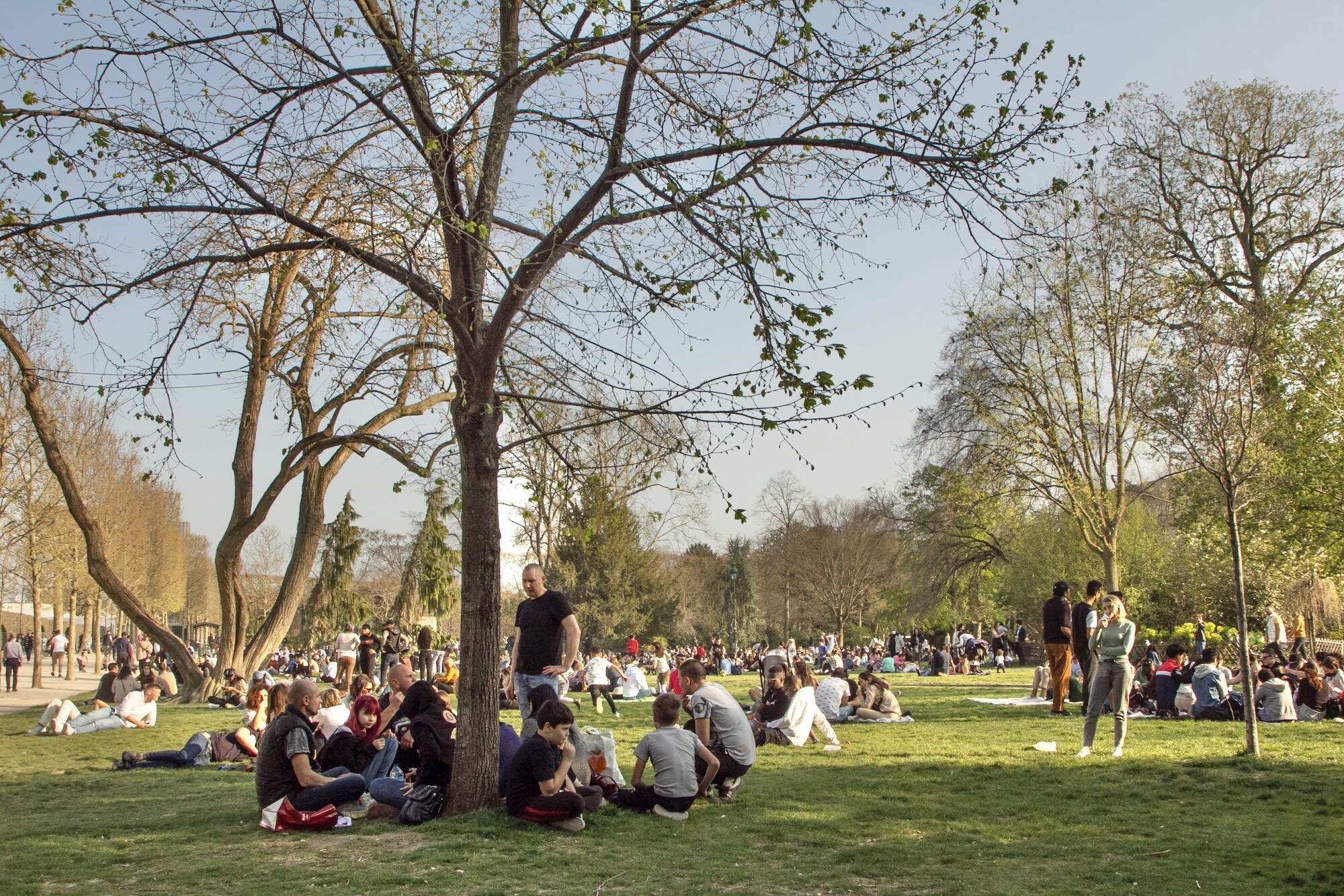 Parisians enjoying a sunny spring Sunday